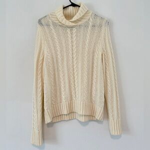 Vintage Lands’ End Off White Wool Alpaca Blend Cable Knit Turtleneck Sweater S